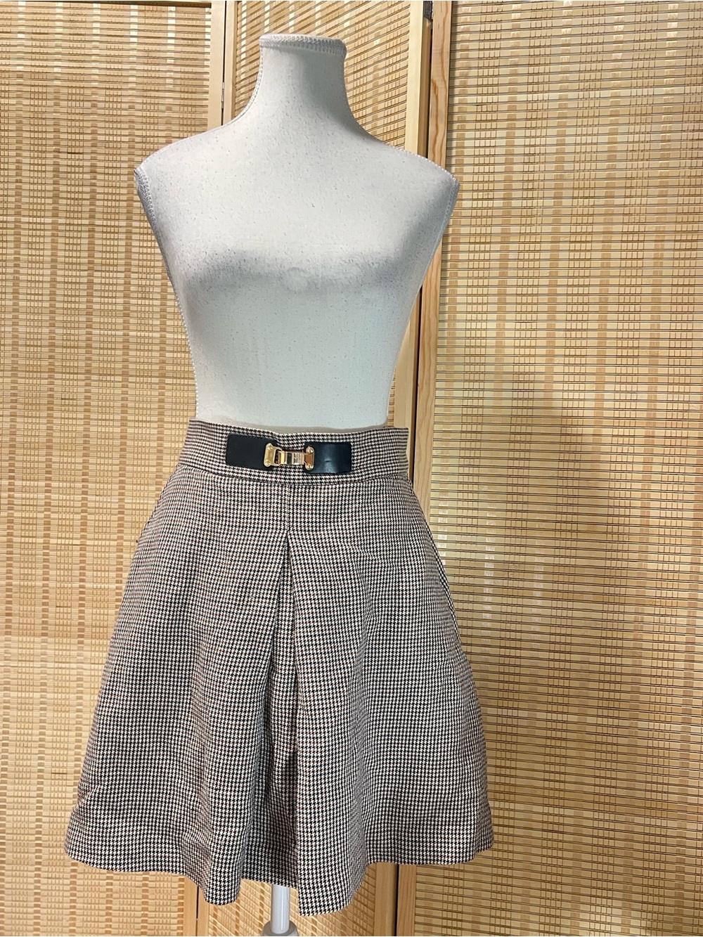 Massimo Dutti Houndstooth Wool Blend Pleated Mini Skirt US 8